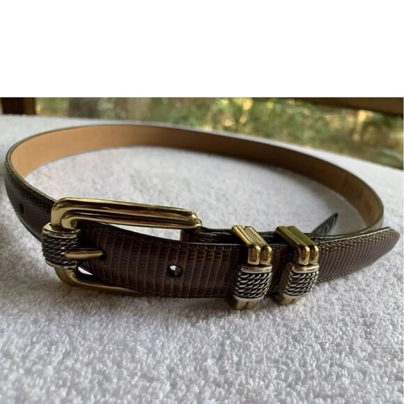 BRIGHTON 4B608 Belt Genuine Leather Lizard Embossed Brown Gold Silver Size M 30" - Picture 14 of 14